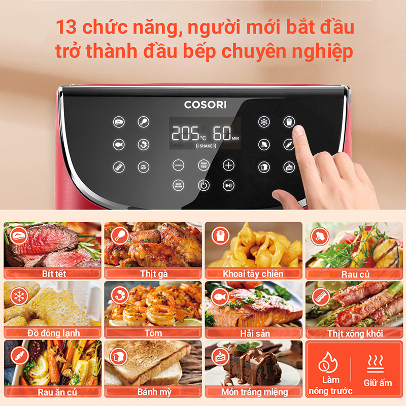 Nồi Chiên Không Dầu 5.5L COSORI CP158-AF Màu Đỏ - Hàng Chính Hãng