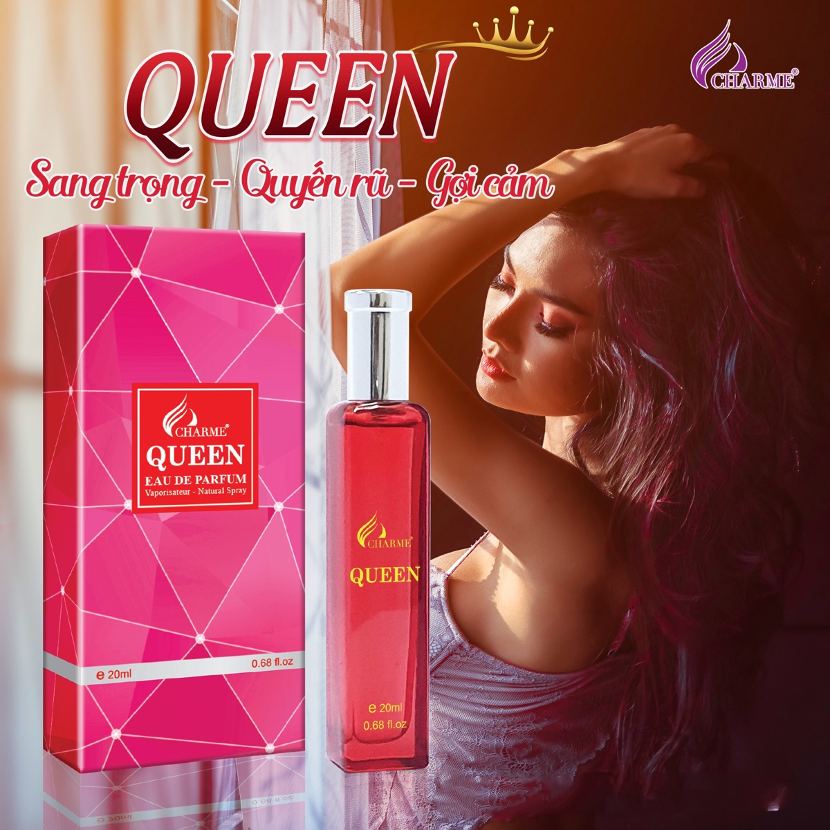 Nước hoa nữ sang trọng Charme Queen 20ml mùi hương nồng nhiệt tươi mát của hoa hồng và mật ong lưu hương lâu