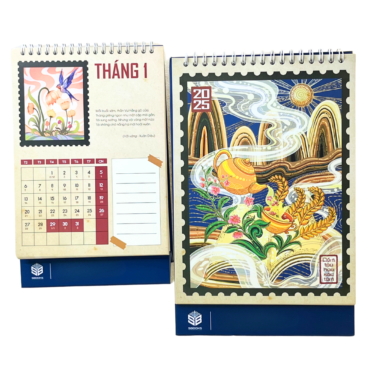Lịch Lò Xo Để Bàn 2025 ( Có lịch âm) – Họa Tiết Cổ Điển - SBOOKS