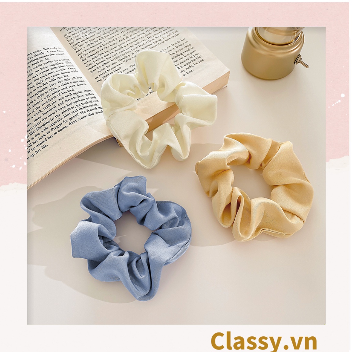 DÂY CỘT TÓC VẢI SCRUNCHIES SATIN MỜ HOT TREND, chất liệu satin mờ PK213