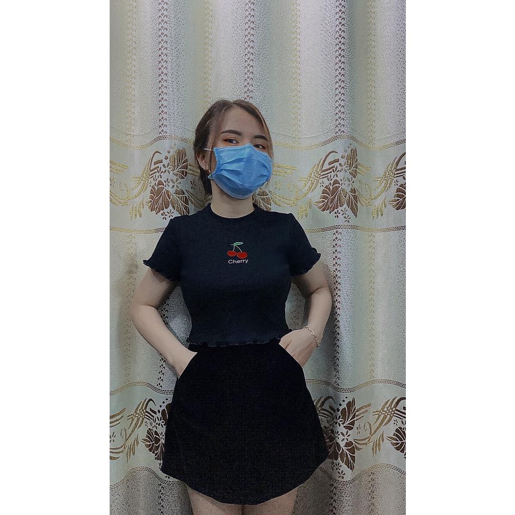 ÁO CROPTOP THUN GÂN CHERRY hình thêu cao cấp ZoZo_unisex