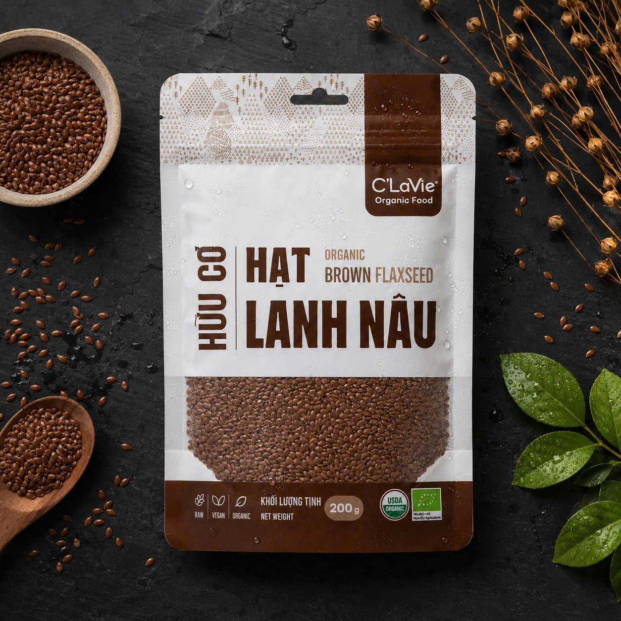 Hạt Lanh Nâu Hữu Cơ C'Lavie 200g - Giàu Chất Xơ, Omega 3, Hỗ Trợ Tiêu Hóa, Ăn Kiêng Healthy