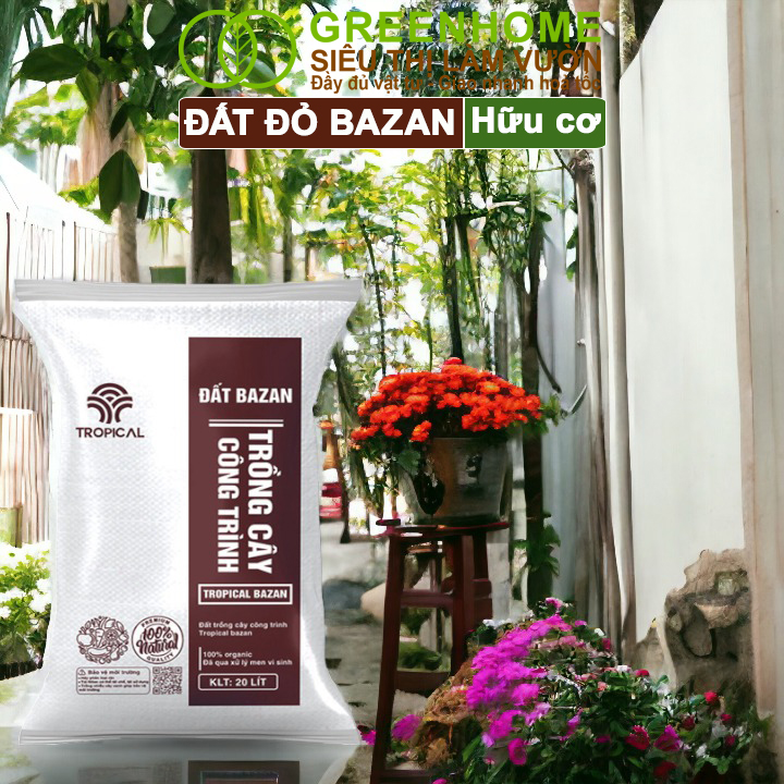 Đất Đỏ Bazan Greenhome, Bao 20 Lít (12kg), Đất Trồng Cây, Bổ Sung Phân Hữu Cơ, Vi Sinh Trồng Hoa Hồng, Kiểng Lá, Rau