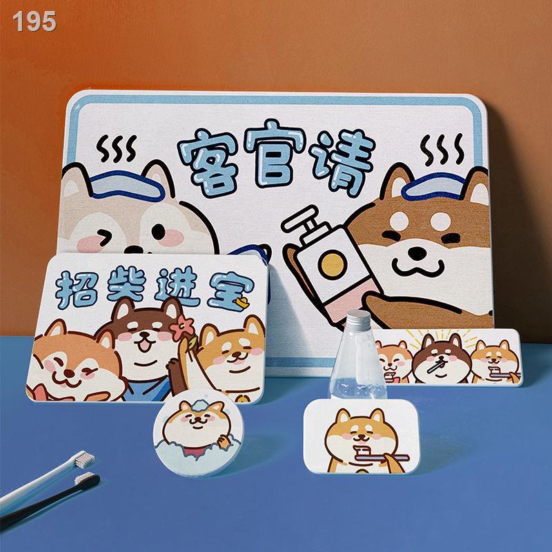 Phim hoạt hình dễ thương Shiba Inu tảo cát tấm lót chân phòng tắm cửa điatom đất thấm và khô nhanh thảm chống