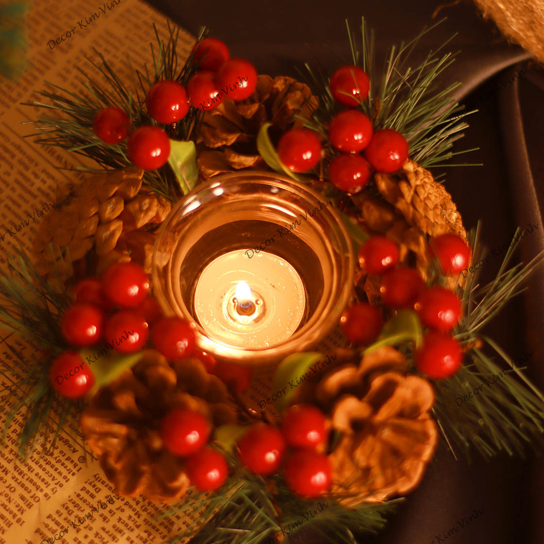 Vòng Nến Giáng Sinh NEN05 Trang Trí Noel Vintage