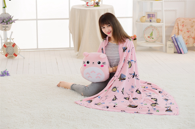 Bộ Chăn Gối Văn Phòng 3 Trong 1 Hình Thỏ Xám Và Thỏ Hồng TOTORO Xinh Đẹp