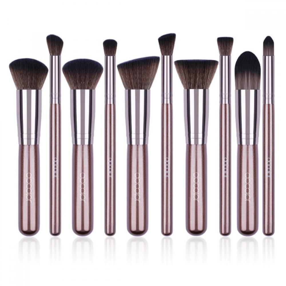 Bộ cọ cao cấp màu cà phê 10 cây Docolor Pieces Makeup Brushes Set