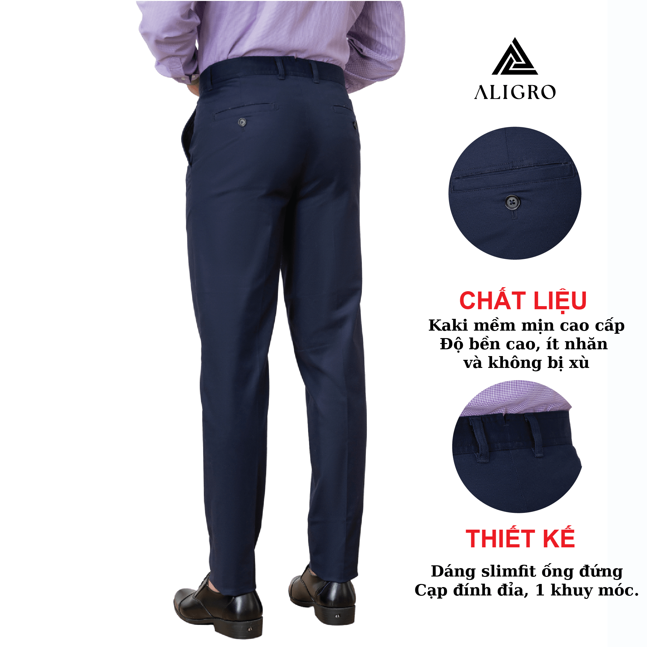 Quần kaki nam ALIGRO chất liệu kaki mềm mịn cao cấp dáng slimfit màu xanh than ALGK064