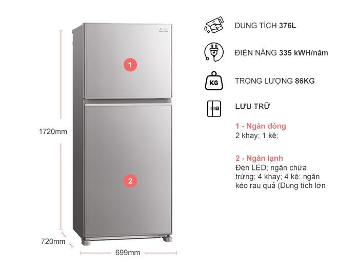 Tủ lạnh Mitsubishi Electric Inverter 376 lít MR-FX47EN-GSL - HÀNG CHÍNH HÃNG - CHỈ GIAO hcm