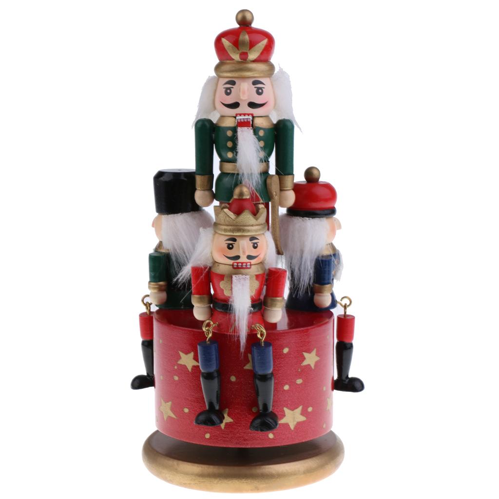 Wooden Nutcracker 4 Soliders Music Box Wind Up Toy Gift