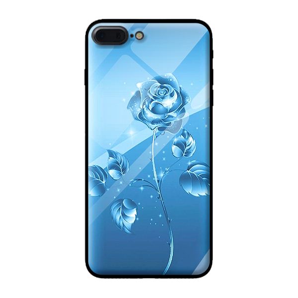 Ốp kính cho iPhone 8 Plus mẫu NỀN XANH HOA 1 - Hàng chính hãng