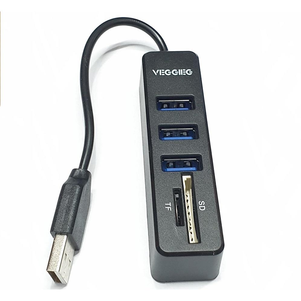 Hub VEGGIEG 5 in 1 Chia 3 Cổng Usb 2.0 Tích Hợp Đầu Đọc Thẻ Nhớ SD / TF - Hàng Chính Hãng