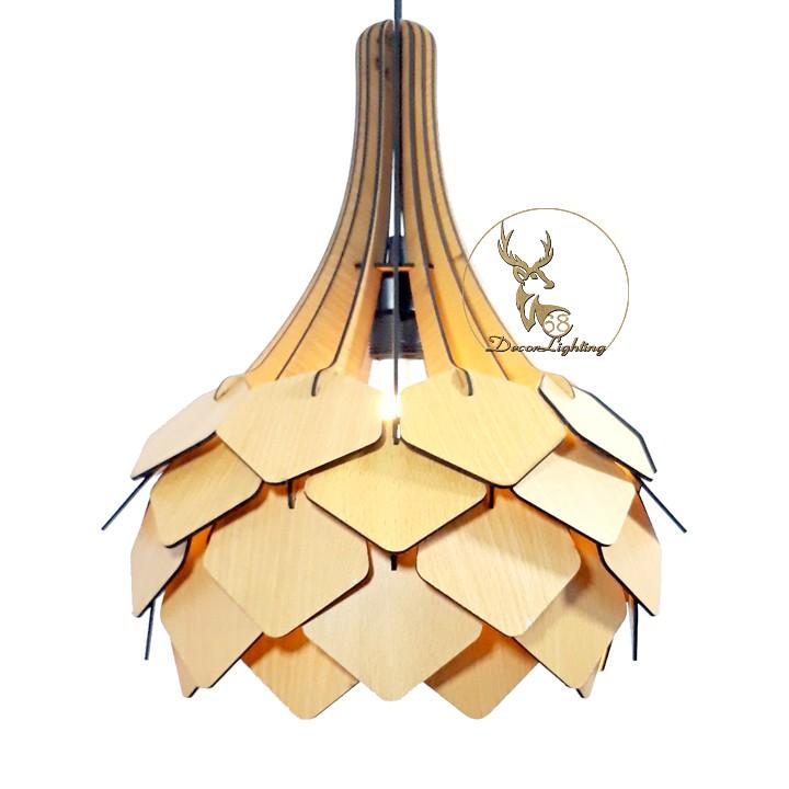 Đèn gỗ , đèn trang trí, đèn thả trần, đèn decor phòng ngủ hoa Lài trang trí bằng gỗ cao cấp LP0971 (Màu Cam)