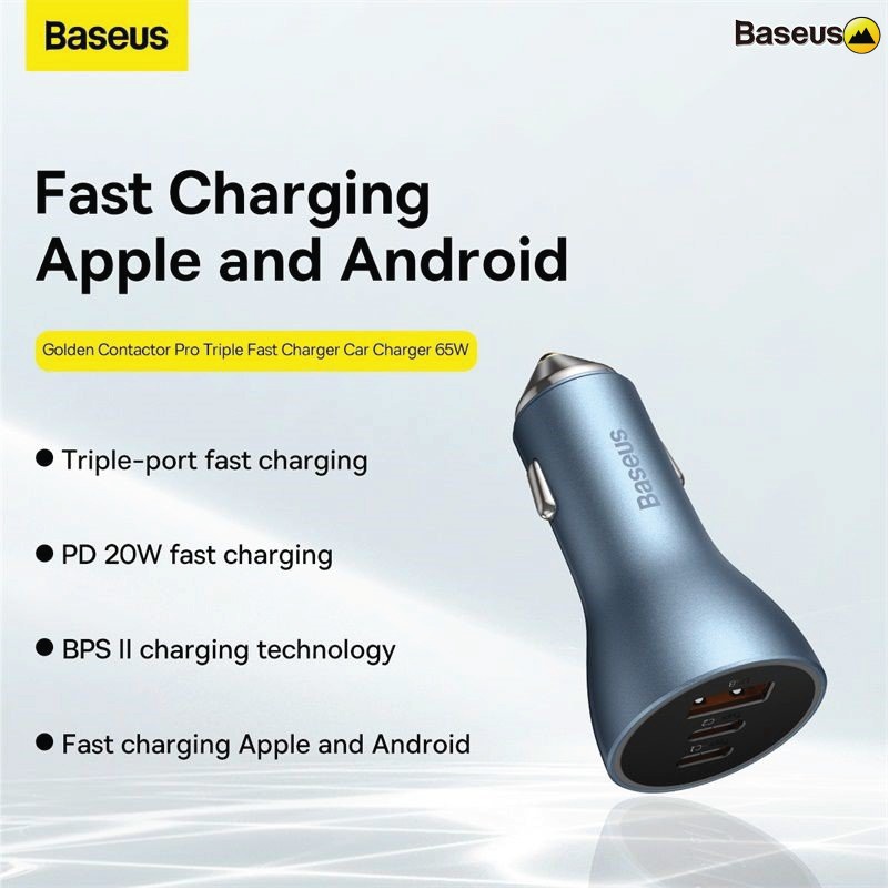 Tẩu Sạc Nhanh Đa Năng Trên Ô Tô 65W Baseus Golden Contactor Pro Triple Fast Charger Car Charger QC 3.0 4.0 - HÀNG CHÍNH HÃNG