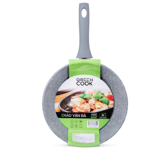 Chảo đáy từ vân đá chống dính GREEN COOK 22cm tay cầm chịu nhiệt - Hàng chính hãng