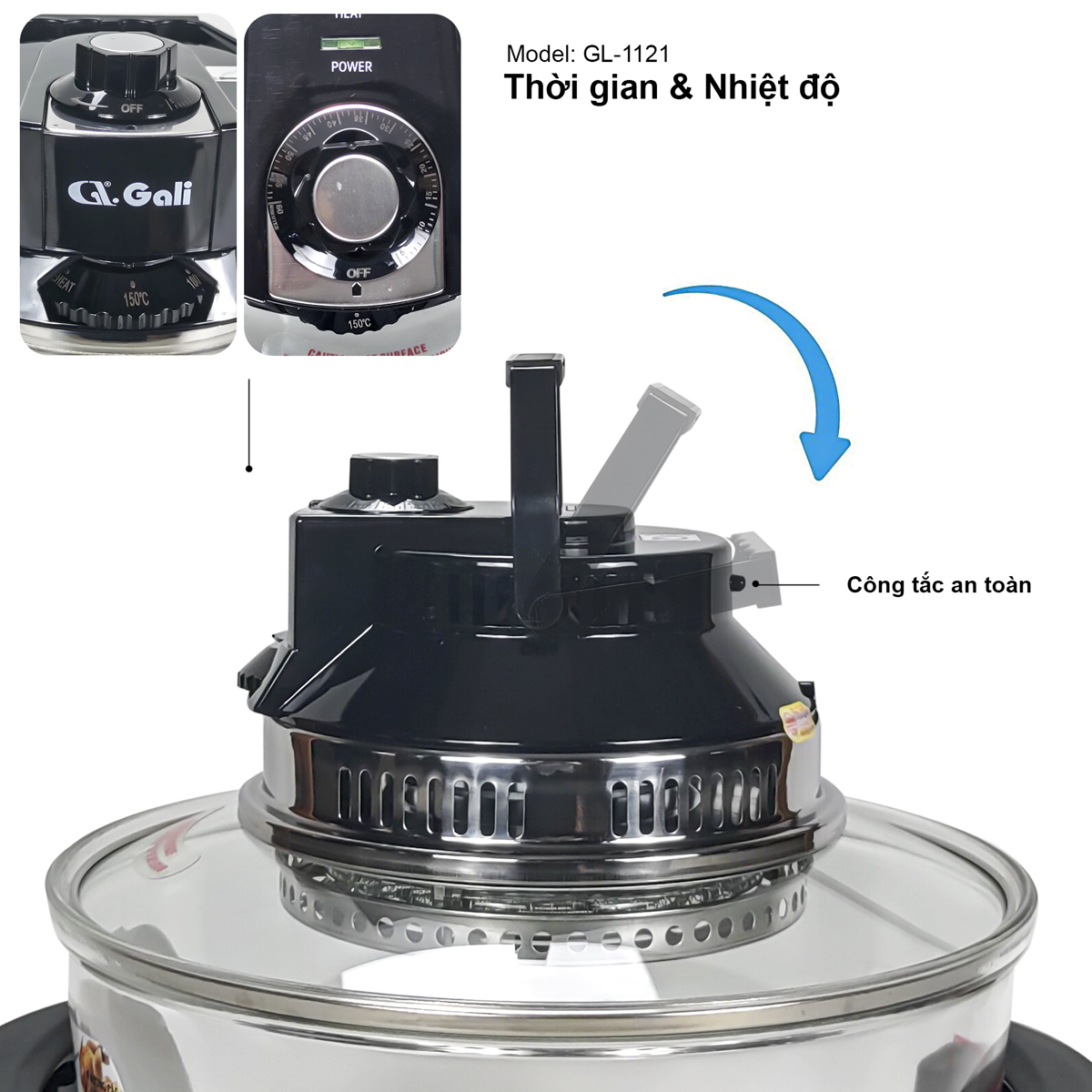 Lò nướng thủy tinh đa năng Gali GL-1121 17 lít 1300w, hàng chính hãng bảo hành 24 tháng, tặng kèm 10 phụ kiện tiện lợi