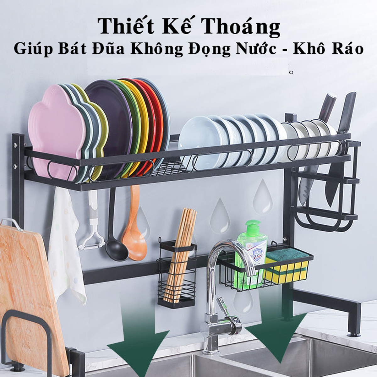 Bộ Kệ Để Bát Thông Minh, Giá Kệ Để Chén Bát Đũa Đa Năng Chọn Cỡ (65/85/95/125cm – 1 tầng/2 tầng) – Lõi Thép Carbon Không Gỉ - Phủ Sơn Tĩnh Điện Cao Cấp Siêu Bền – Chống Bám Bụi Cao Cấp Chính Hãng Dododios