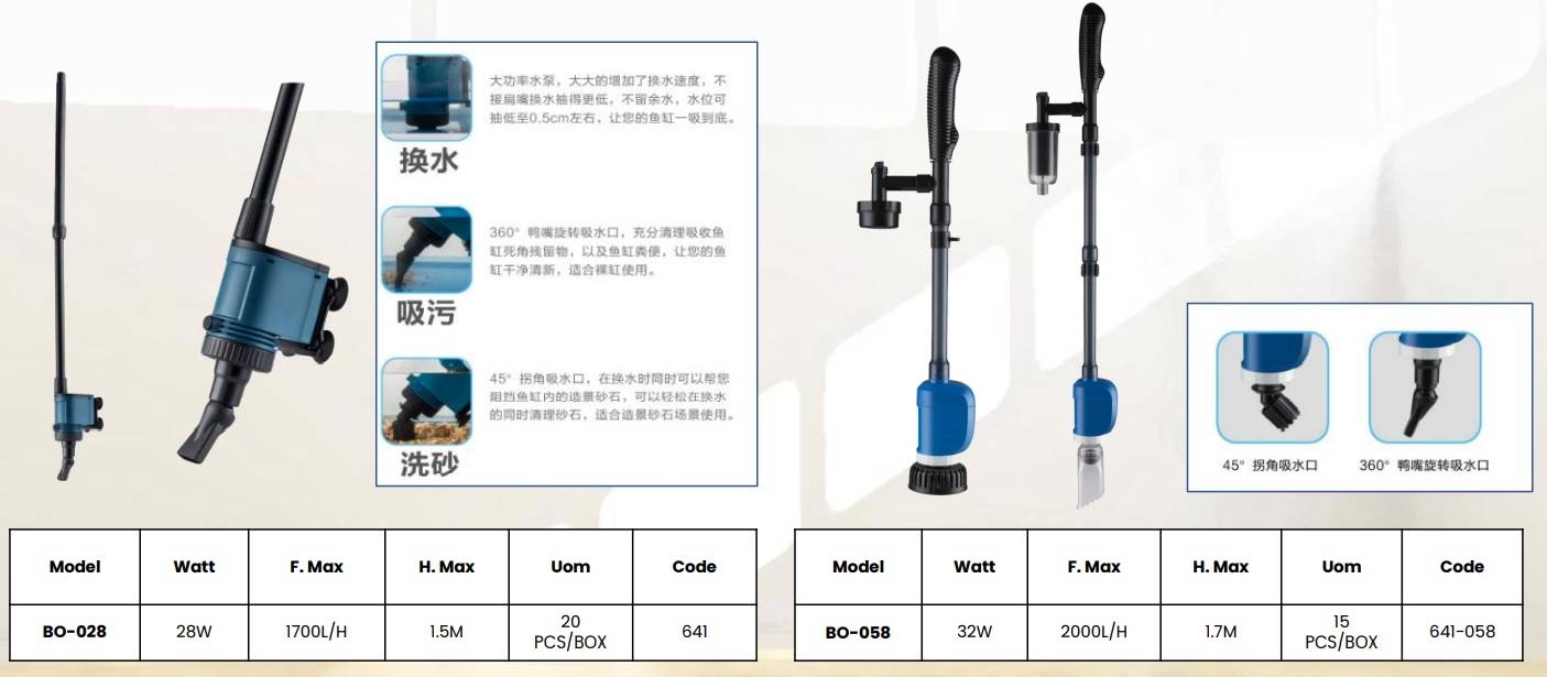 Máy Hút Vệ Sinh Hồ Cá Điện Siêu Sạch Tích Hợp Đầu Bơm Sobo BO-028, BO -058. Tiện lợi.
