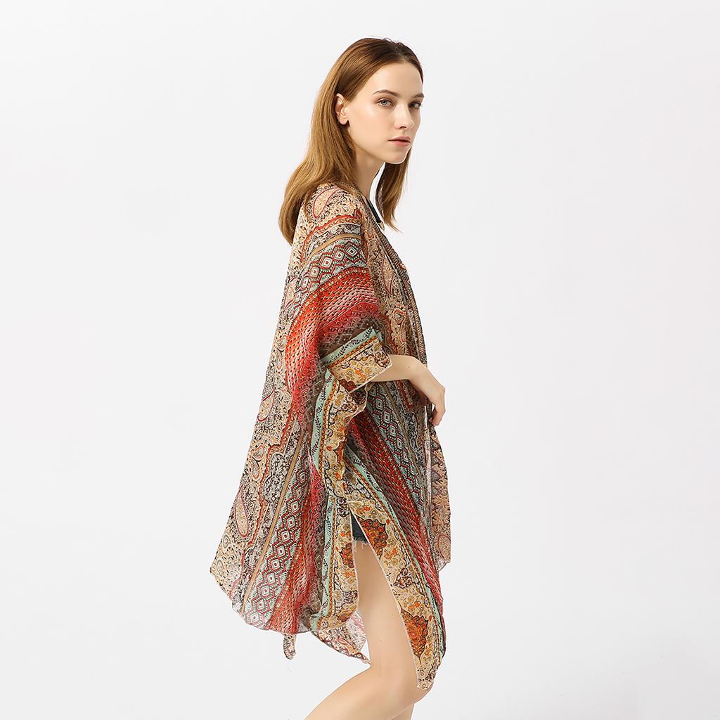 Women's Summer Long Flowy Kimono Cardigans Boho Chiffon Floral Beach Cover Up Tops