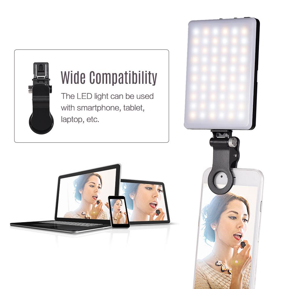 Đèn LED 3200K / 5600K  Mini Clip-on Nhiệt độ hai màu có thể thay đổi độ sáng Pin sạc tích hợp cho iPhone