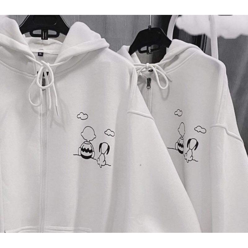 Áo Hoodie Zip - Áo Khoác Nỉ Lót Bông Form Rộng in Cậu Bé & Cún Ulzzang