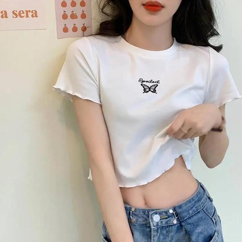 Áo Thun Nữ Tay Ngắn Cổ Tròn Phong Cách Hàn Quốc