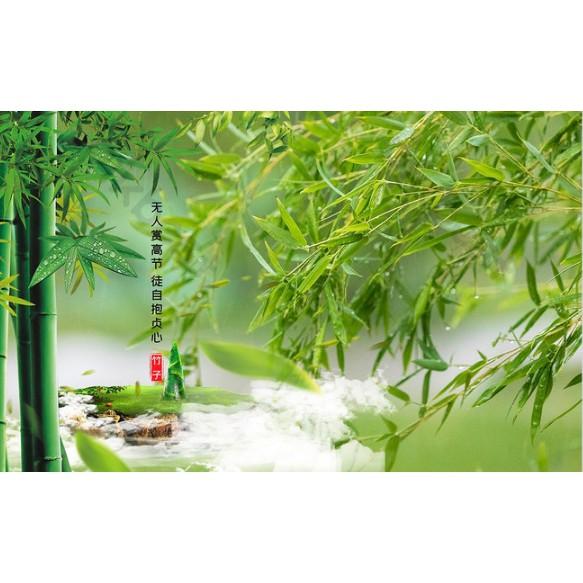 Tranh dán tường Tranh phong thủy làng tre thanh bình, tranh dán tường 3d hiện đại  MS1086809