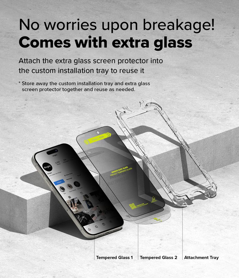 Bộ 2 Miếng Dán Cường Lực Chống Nhìn Trộm RINGKE Easy Slide Tempered Cho iPhone 16/ 15/ 16 Plus/ 15 Plus/ 16 Pro/ 16 ProMax_ Hàng chính hãng