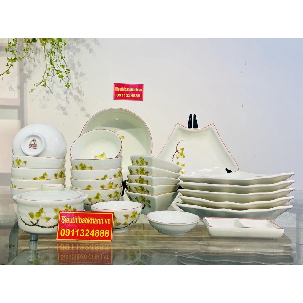Set đồ ăn men kem vẽ sen xuất xứ Bát Tràng
