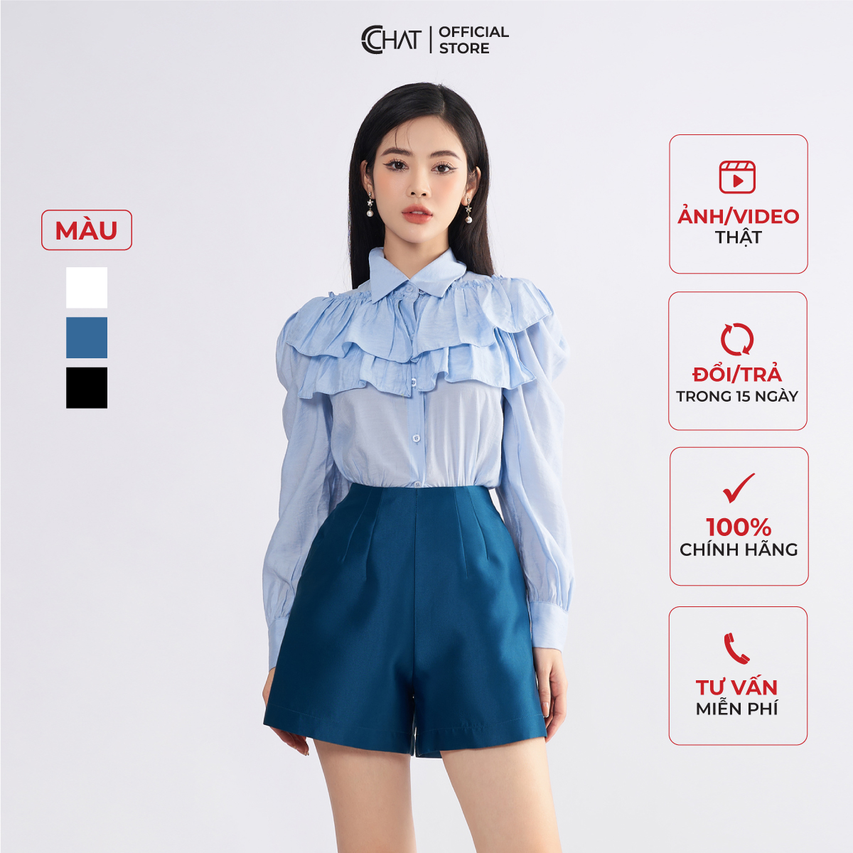 Quần Đùi Nữ  Kiểu Cạp Chun Sau Dáng A Chất Tafta Mềm Mịn 22ONB2010AT