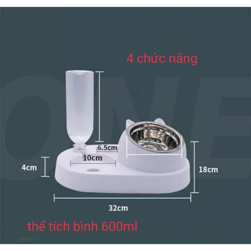 (BÁT 4 CHỨC NĂNG) Bát Chén tô, khay ăn inox chống gù kèm bình nước tự động, có ngăn đựng lon pate cho chó mèo