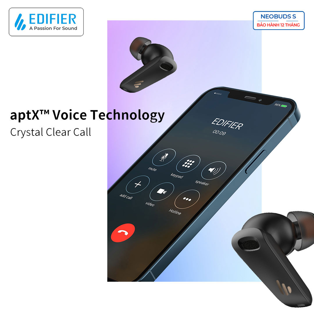 Tai nghe Bluetooth 5.2 EDIFIER NEOBUDS S Snapdragon Sound Hires Audio Chống ồn chủ động Đàm thoại 6 mic - Hàng chính hãng