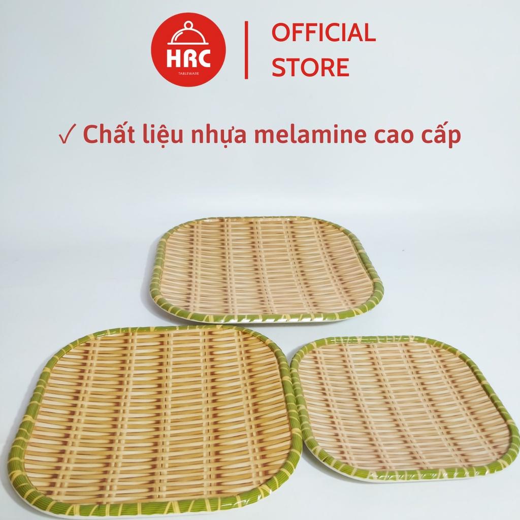 Đĩa nhựa phíp Khay nhựa phíp giả mây bày bún đậu, hoa quả vuông