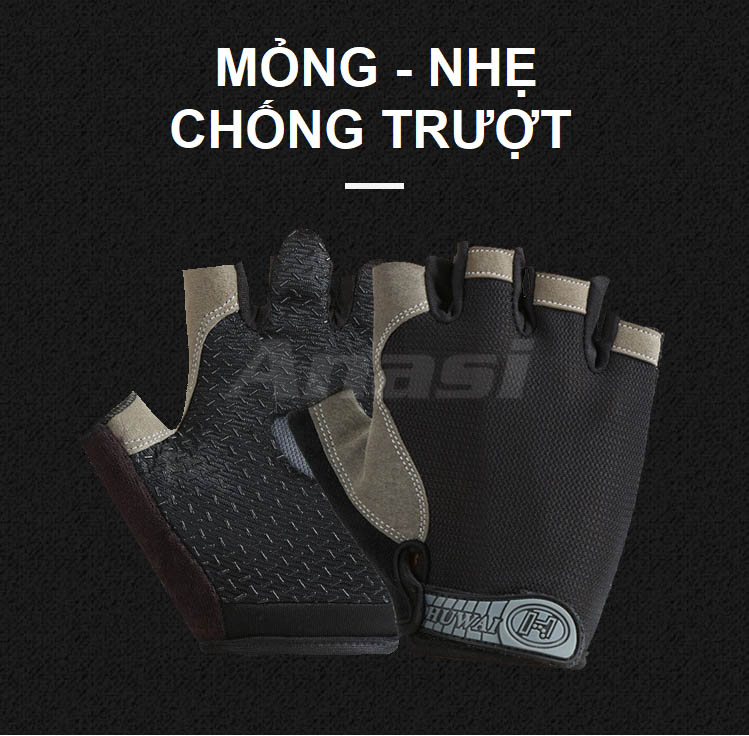 Găng tay chống nắng nam thể thao Anasi HW06 - Găng tay cắt ngón chống trượt khi chạy xe, tập gym