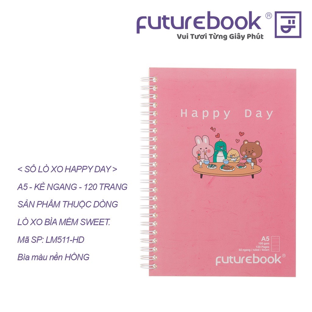 FUTUREBOOK -Sổ Lò Xo Bìa Mềm A5-Dòng Kẻ Ngang-Định Lượng 100GSm-120 Trang. MSP LM511