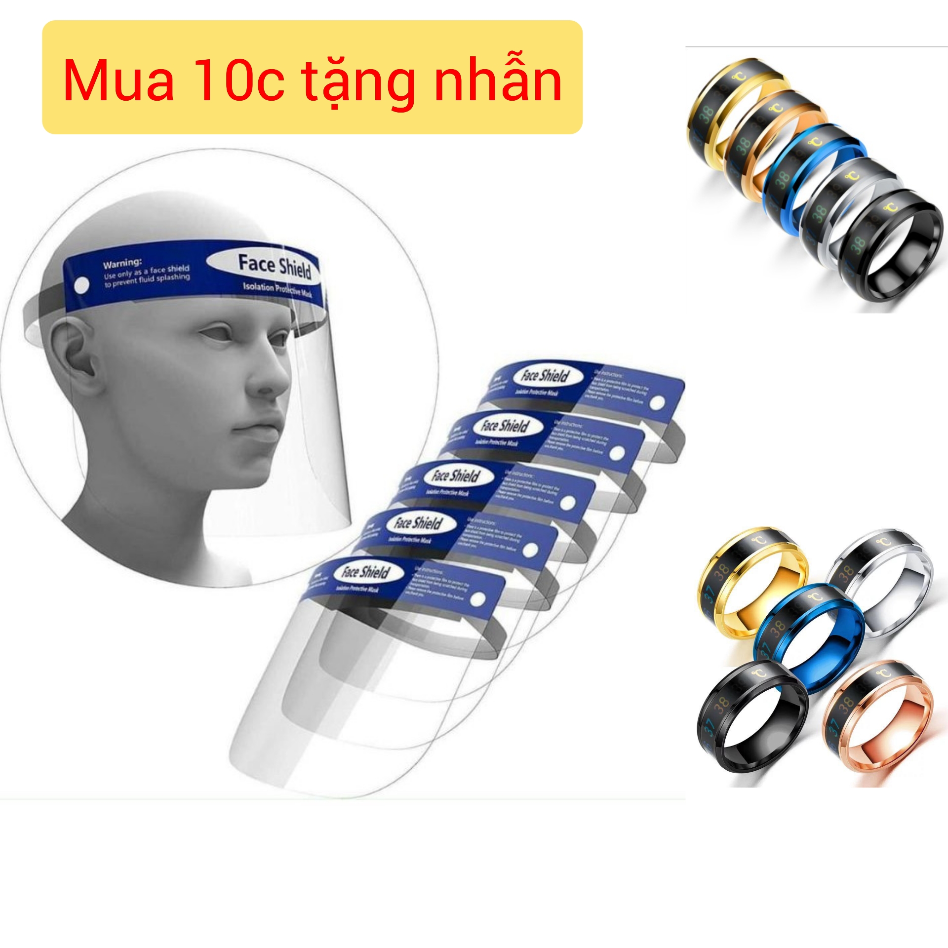 Mặt nạ kính chống giọt bắn Face Shield (Mua 10 cái tặng nhẫn cảm biến nhiệt độ)