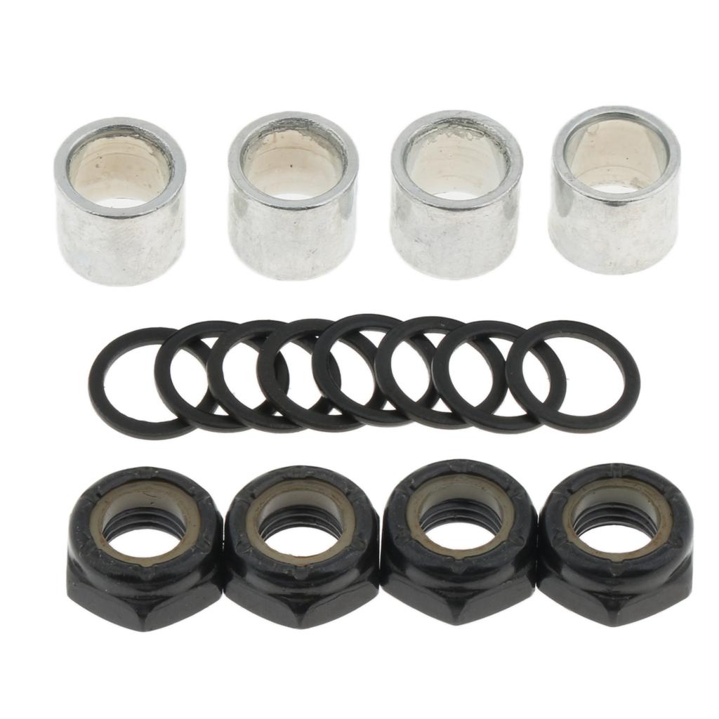 4xSkateboard Longboard Truck Speed Kit Axle Speed Washers Nuts Spacer Black