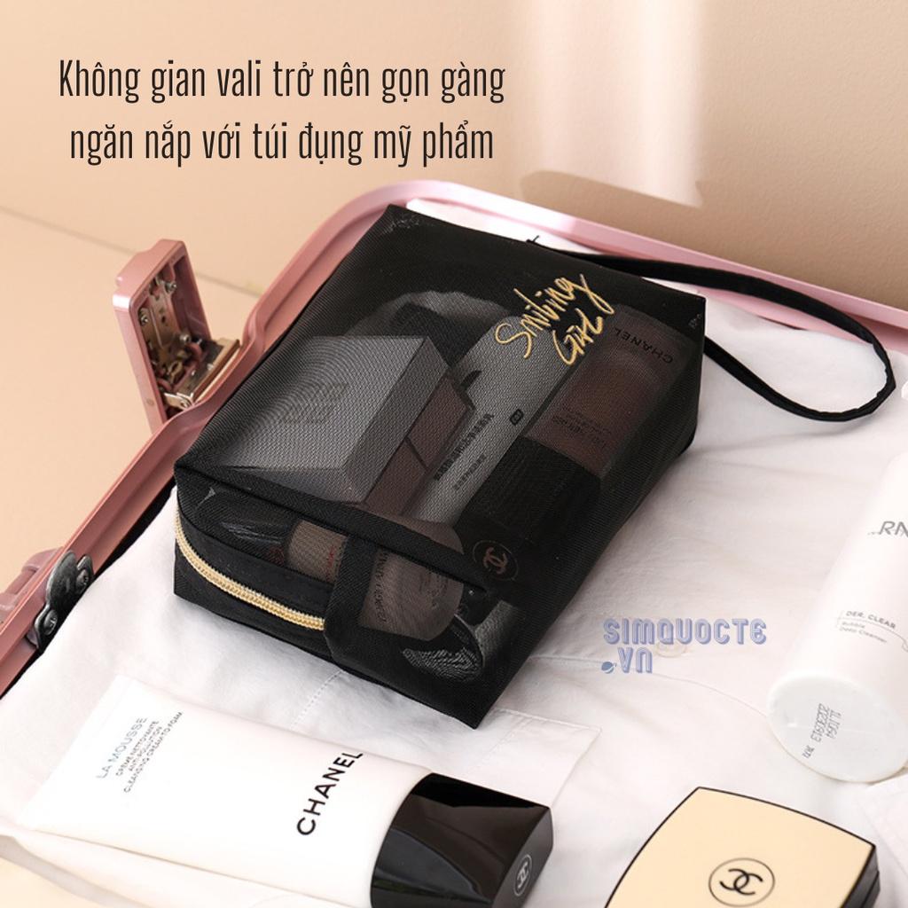 Túi đựng mỹ phẩm đồ trang điểm Hàn Quốc SMILING GIRL kiểu lưới thoáng khí tiện lợi mang theo du lịch TMP22