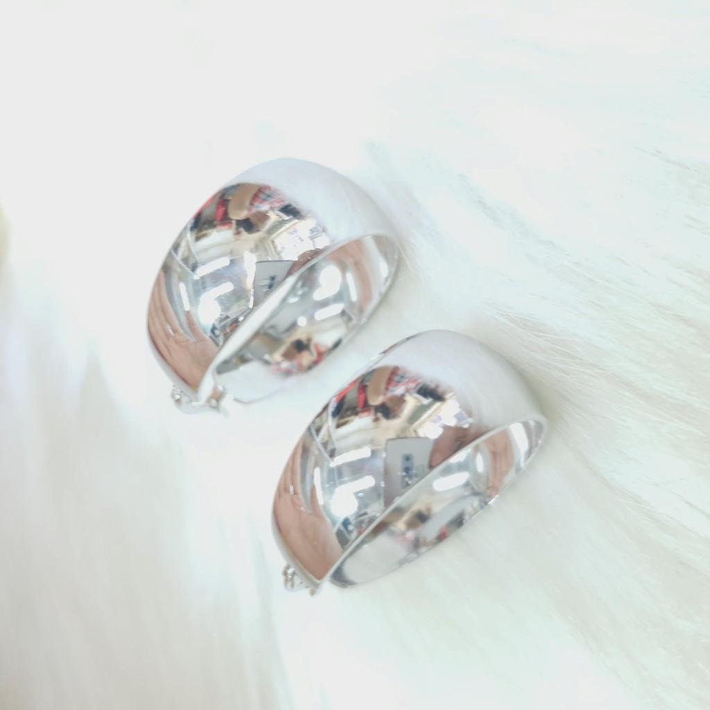 Khuyên Tai Tròn Bản Đơn Giản Titanium Cao Cấp- Dùng bền màu tắm rửa không đen