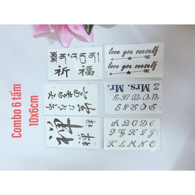 Combo 6 tấm hình xăm dán chữ tàu 10x6cm
