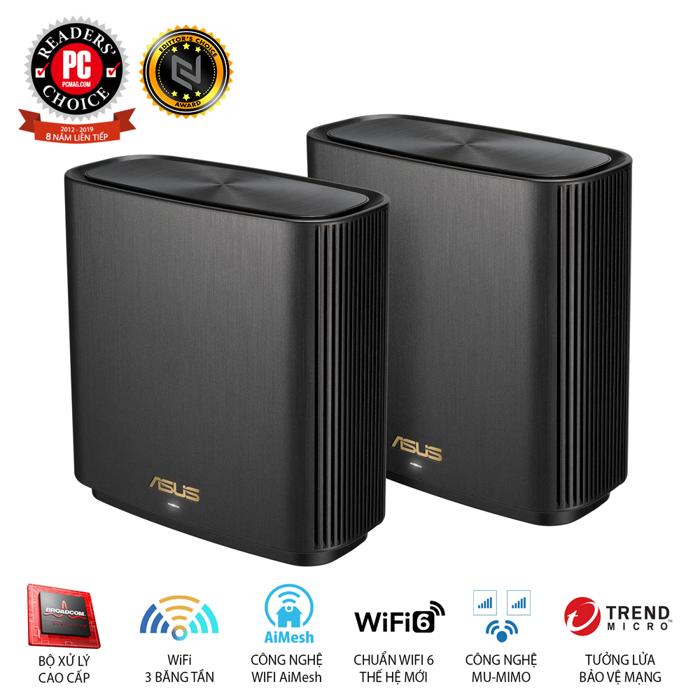 Hệ Thống MESH WI-FI 6 ASUS XT8 (W-2-PK) ZenWiFi Chuẩn AX6600 3 Băng Tần- Hàng Chính Hãng