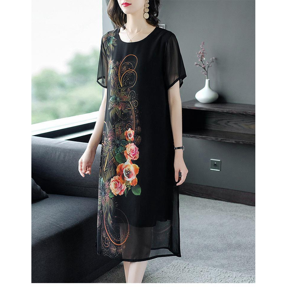 ĐẦM BIGSIZE CỔ TRÒN IN HOA HỒNG