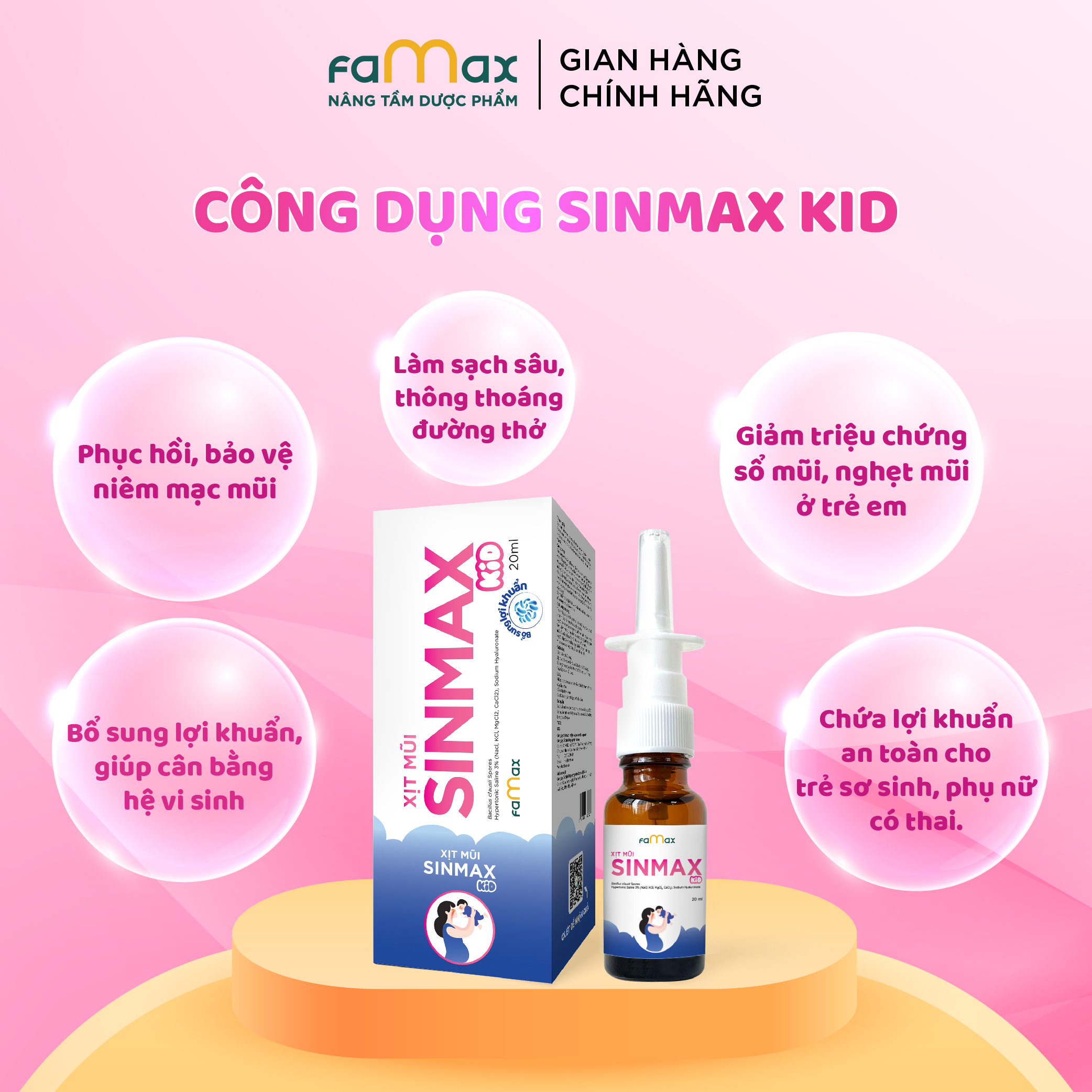 Xịt mũi Sinmax Kid (20ml) dành cho trẻ nhỏ hỗ trợ giảm sổ, nghẹt, viêm mũi, viêm xoang