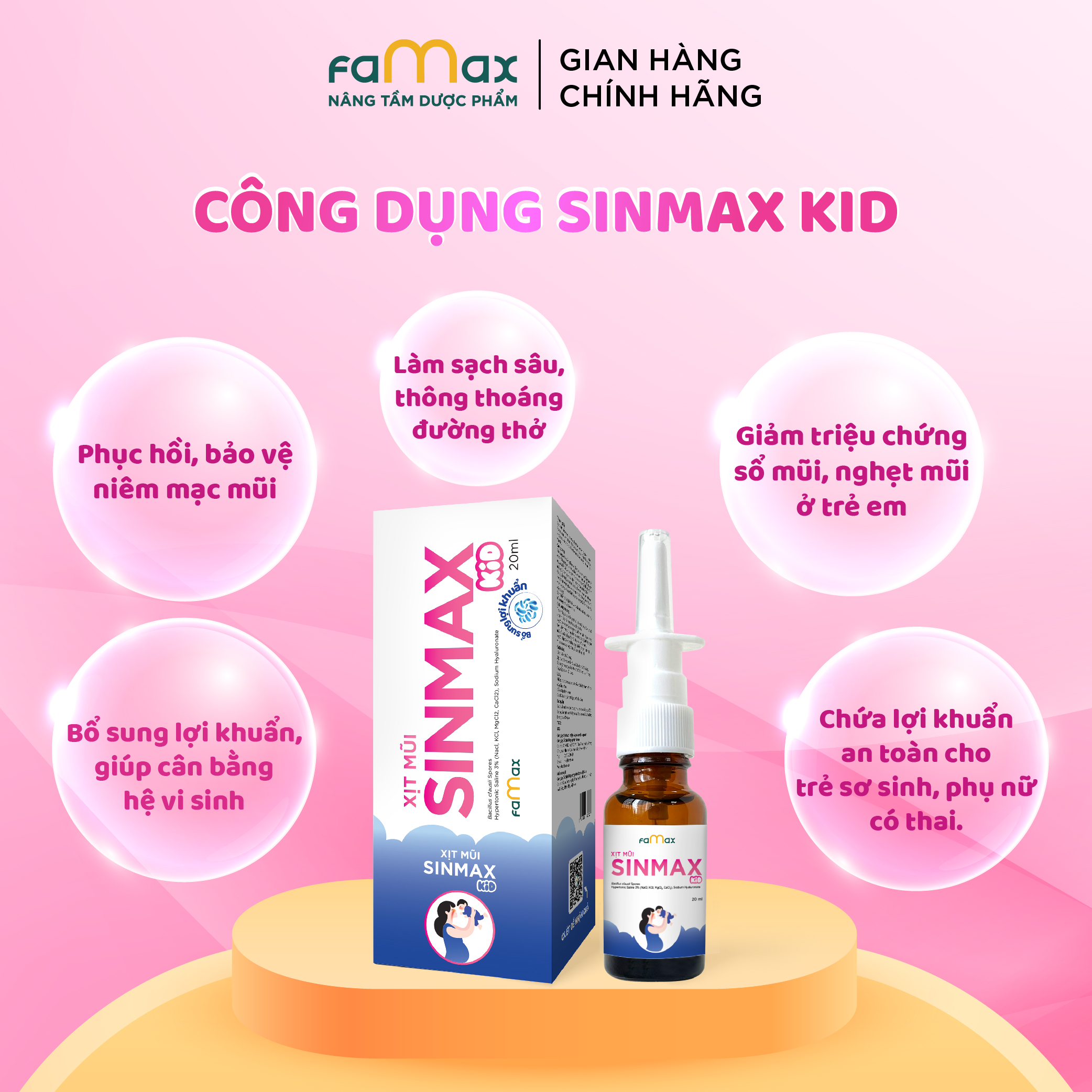[FAMAX] Xịt mũi Sinmax Kid (20ml) dành cho trẻ nhỏ hỗ trợ giảm sổ, nghẹt, viêm mũi, viêm xoang