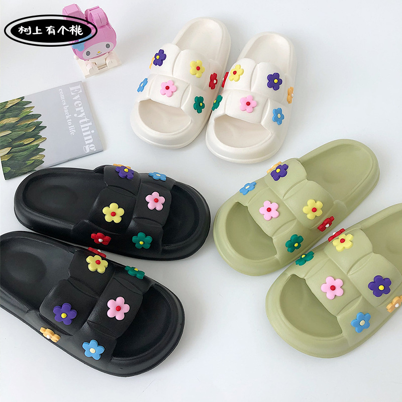 Dép nữ quai ngang đế bánh mì Chao gắn họa tiết hoa nhiều màu đế siêu nhẹ