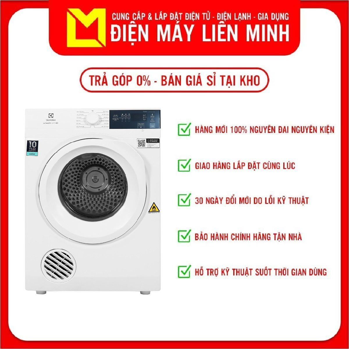 Máy sấy quần áo Electrolux 7.5 kg EDV754H3WB Trắng - Hàng chính hãng [Giao HCM/HN]