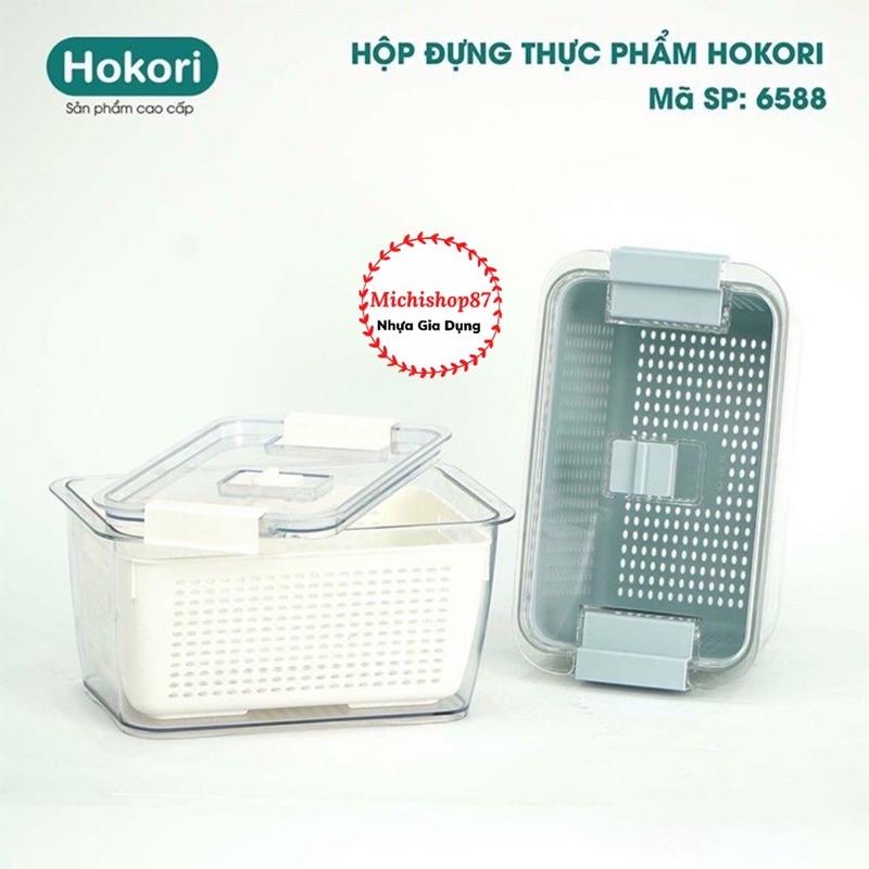 Hộp Đựng Thực Phẩm 2 Lớp Hokori Cao Cấp Nhựa Việt Nhật, Hộp Bảo Quản Rau Củ Quả Kèm Rổ Có Lỗ Thoát Nước Tiện Lợi