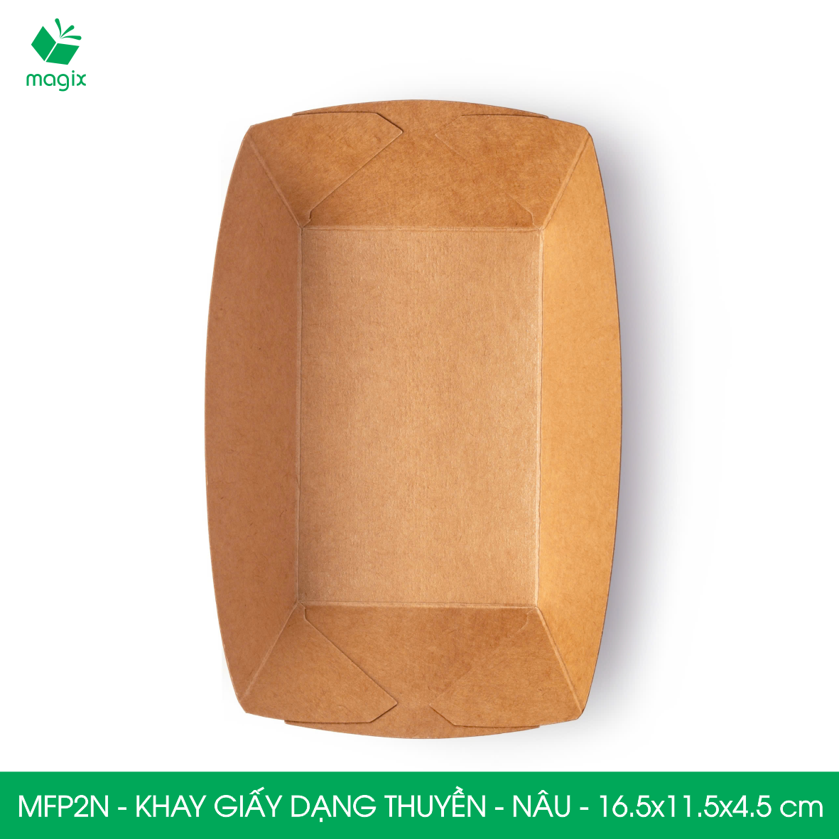 MFP2N - 16.5x11.5x4.5 cm - 25 khay giấy dáng thuyền đựng thức ăn, khay giấy đựng món tráng miệng