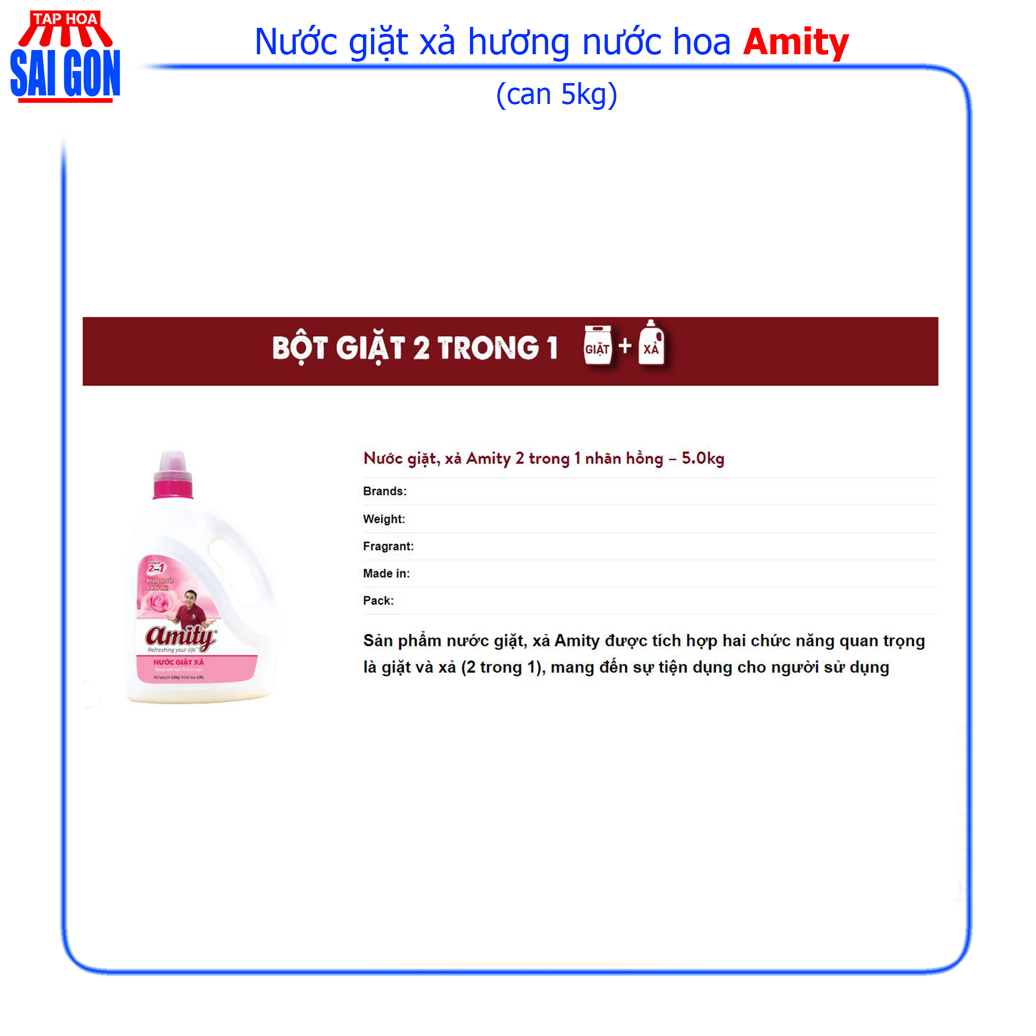 Nước Giặt Xả Amity hương nước hoa (màu hồng) can 5kg phù hợp với mọi chất liệu vải và mang lại cảm giác an toàn cho mọi gia đình