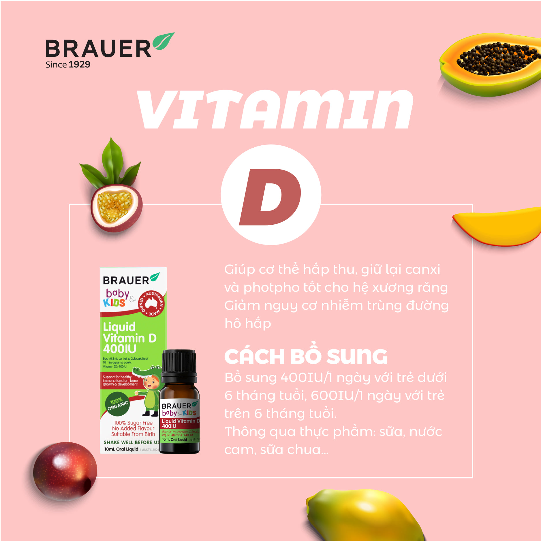 Vitamin D cho trẻ sơ sinh và trẻ nhỏ Brauer Baby & Kids Liquid Vitamin D 400IU giúp phát triển hệ xương, răng, ngủ ngon - QuaTangMe Extaste